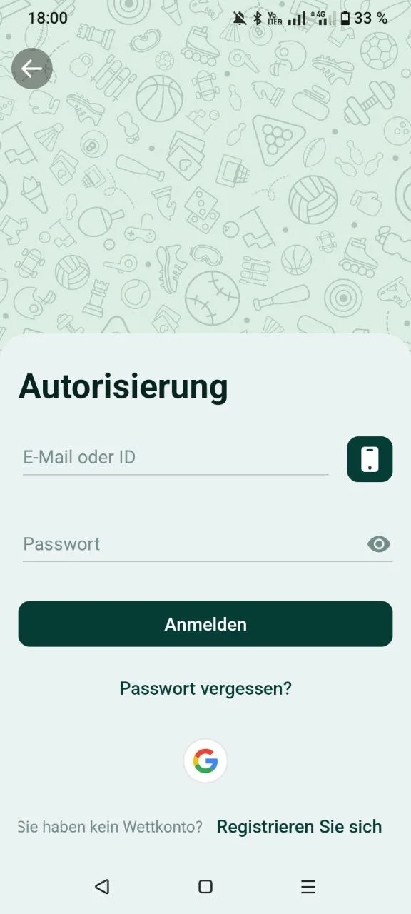 Autorisierung im SpinBetter App mit E-Mail und Passwort